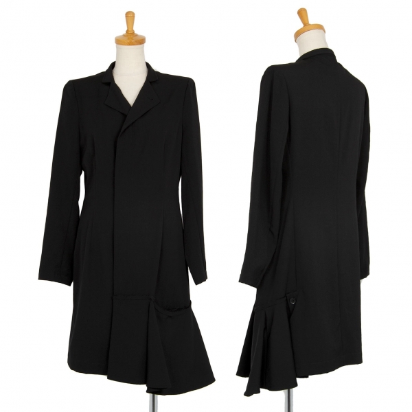 ワイズY's ウールギャバ裾断ち切り貼り付けダブルジップロングジャケット 黒2