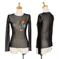  Jean-Paul GAULTIER FEMME Floral Embroidery Mesh T Shirt Black 40