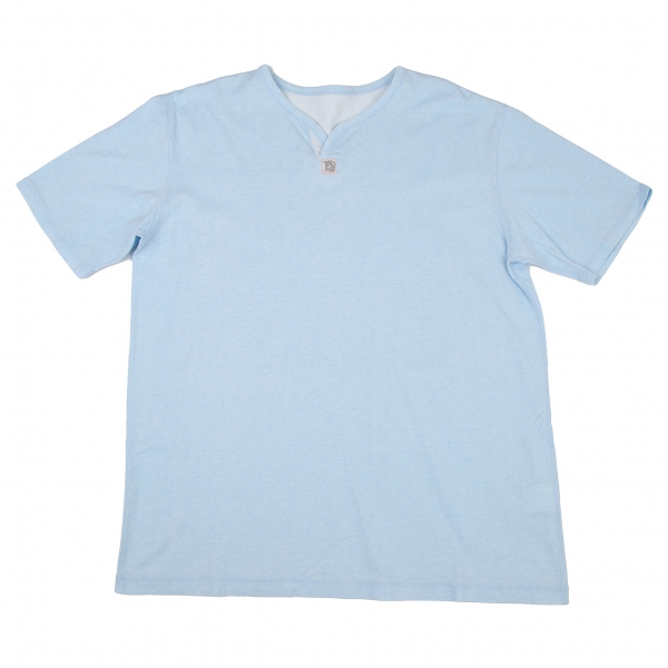 パパスPapas コットン製品洗い加工カジキロゴワンポイントTシャツ 水色50L