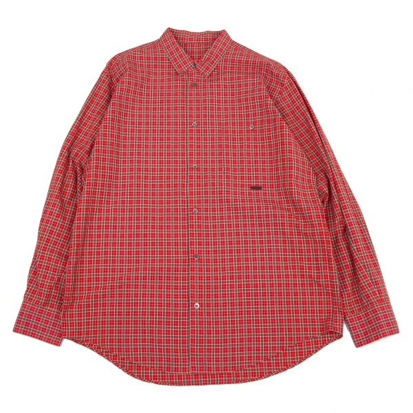 パパスPapas コットンチェックボタンダウンシャツ 赤50L