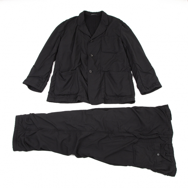ヨウジヤマモト プールオムYohji Yamamoto POUR HOMME 裏縮絨ウールサージギャザーセットアップスーツ 黒3