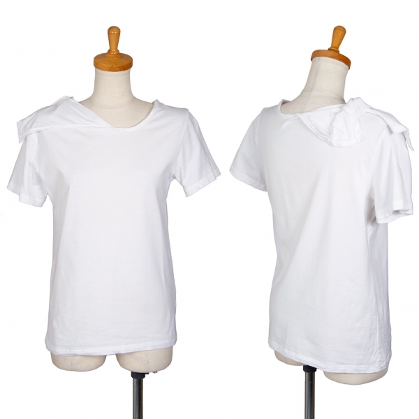 ワイズY's ネック変形デザインコットンTシャツ 白2