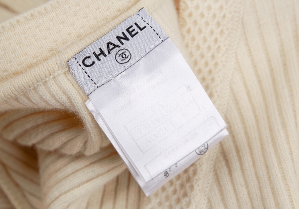 CHANEL Pleated Switching Rib Knit Sleeveless Dress Ivory 38