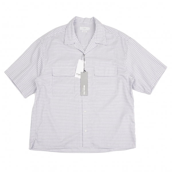 ビーミングバイビームスB:MING by BEAMS コットンチェックワイドフィット半袖開襟シャツ 白黒XL