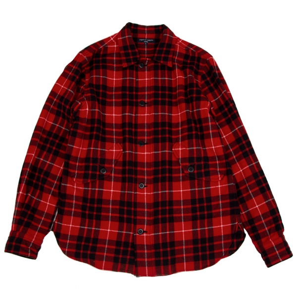 COMME des GARCONS HOMME Wool Plaid Zip Flannel Shirt Red L | PLAYFUL