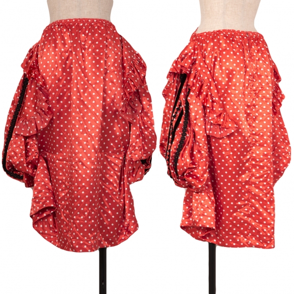 コムデギャルソンCOMME des GARCONS サイドフリル切替ブレード装飾ドットスカート 赤M