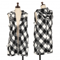  Y's Block Check Hooded Buttonless Vest (Waistcoat) White,Black 2