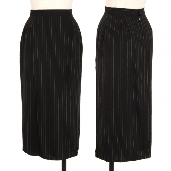  Jean-Paul GAULTIER FEMME Wool Stripe Zip Skirt Black 40