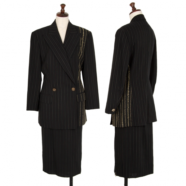  Jean-Paul GAULTIER FEMME Wool Stripe Stitch Jacket & Skirt Black 40