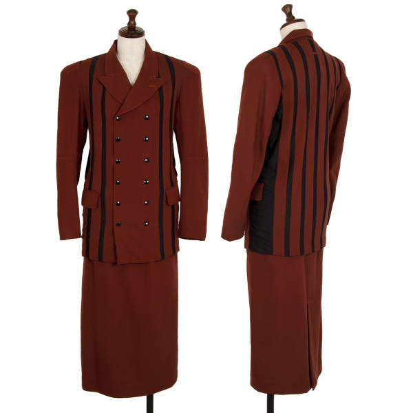  Jean-Paul GAULTIER FEMME Wool Gaba Stripe Jacket & Skirt Brown 40
