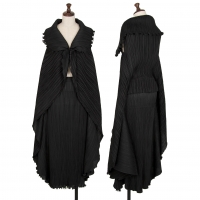  PLEATS PLEASE Ruffled Drape Vest Docking Dress Black 5