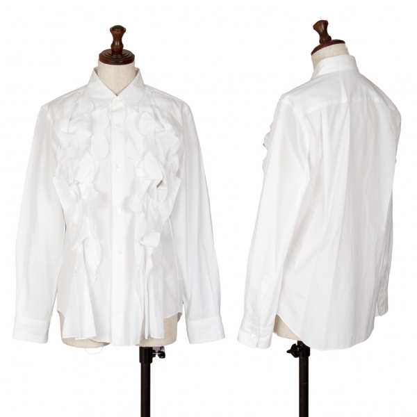 コムデギャルソンCOMME des GARCONS コットンフロントラウンドカッティングデザインシャツ 白M
