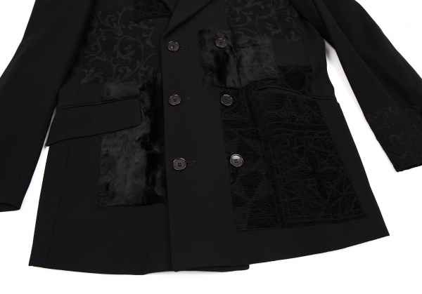 bajra Wool Blend Jacquard Patchwork Jacket Black M | PLAYFUL