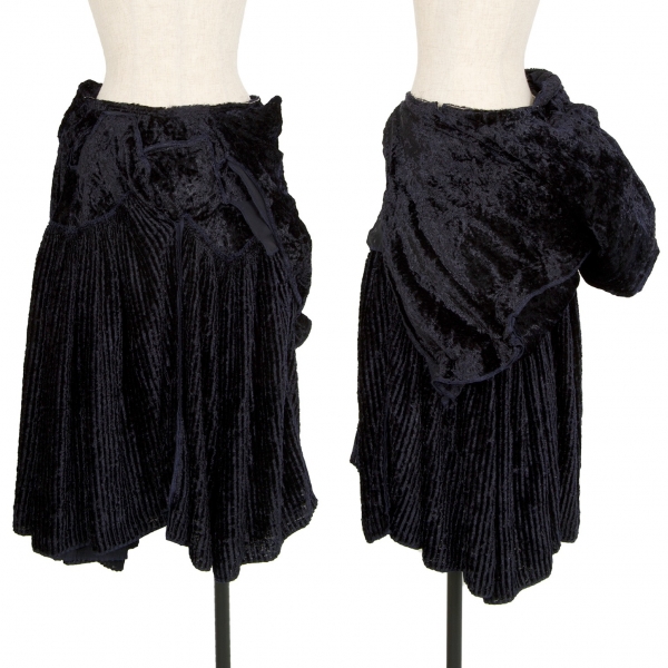 コムデギャルソンCOMME des GARCONS 製品染め中綿装飾ベロア切替スカート 濃紺M