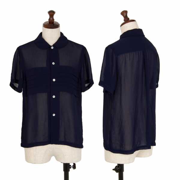 コムコム コムデギャルソンCOMME des GARCONS 製品染めティアードデザインシースルー半袖シャツ 紺M