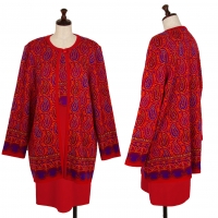  Yves Saint Laurent Paisley Jacquard Knit Dress & Cardigan Red M
