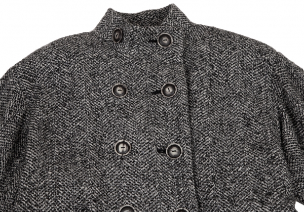 louren stand collar tweed coat black