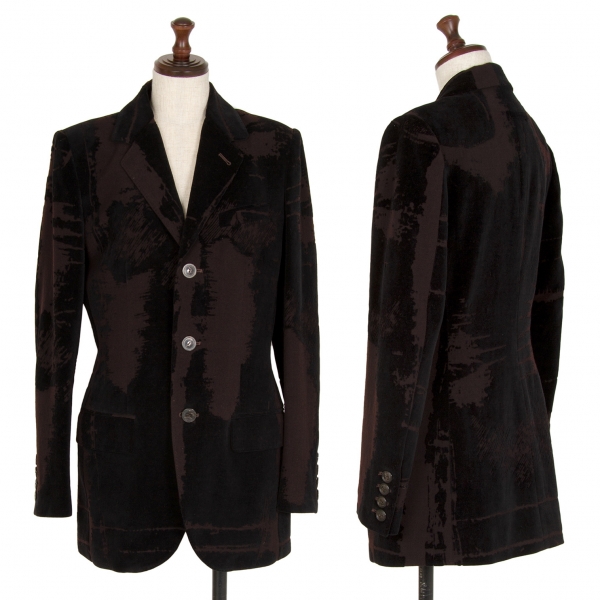  Jean-Paul GAULTIER FEMME Flocky Print Wool 3B Jacket Black,Brown 40