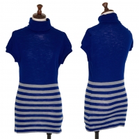  Yohji Yamamoto FEMME Wool Stripe Sleeveless Knit Top (Polo Neck Jumper) Blue,Grey 2