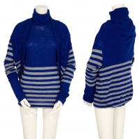  Yohji Yamamoto FEMME Wool Stripe Sleeveless Knit Top & Cardigan Blue,Grey 2