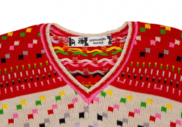yamamoto kansai Colorful Short Sleeves Knit Sweater (Jumper) Multi-Color  S-M