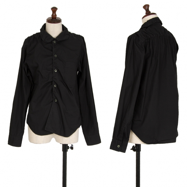 ブラックコムデギャルソンBLACK COMME des GARCONS コットンギャザーデザインラウンドカラーシャツ 黒S