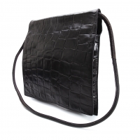  GIORGIO ARMANI Emboss Leather Shoulder Bag Black 