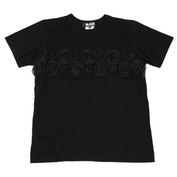 ブラックコムデギャルソンBLACK COMME des GARCONS コットンコサージュ装飾Tシャツ 黒M