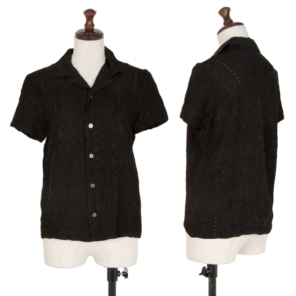トリココムデギャルソンtricot COMME des GARCONS 総刺繍パンチング半袖開襟シャツ 黒M