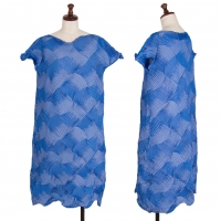  ISSEY MIYAKE LATTICE STRETCH 3D Steam Strech Pleats Dress Sky blue 2