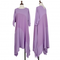  ISSEY MIYAKE Arrow Pattern Embossed Half Sleeve Dress Purple 2