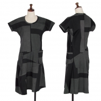  tricot COMME des GARCONS Panel Print Switching Design Dress Black,Forest green XS-S