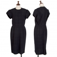  COMME des GARCONS Wool Glitter Check Short Sleeve Dress Navy M