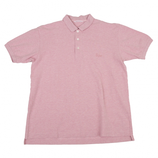 パパスPapas ワンポイントロゴ刺繍鹿の子ポロシャツ ピンク50L