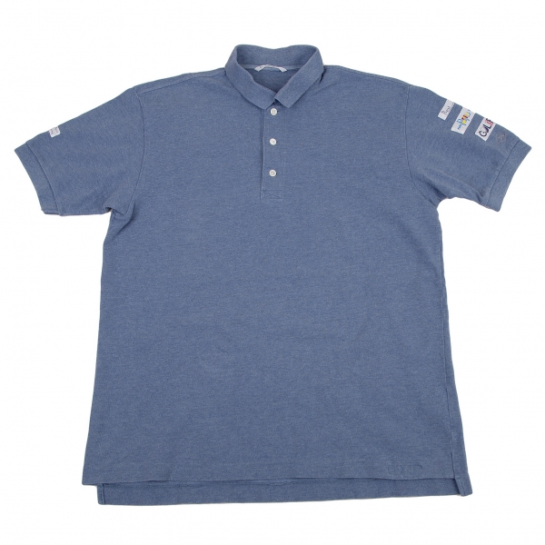 パパスPapas 袖パッチ鹿の子ポロシャツ 杢ブルー50L