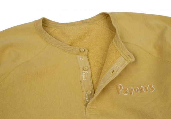 Papas Chain Stitch Embroidery Henley Neck Sweat shirt (Jumper) Mustard L