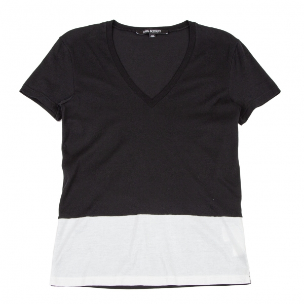 ニールバレットNeil Barrett コットンコーティングバイカラーVネックTシャツ 黒白XS