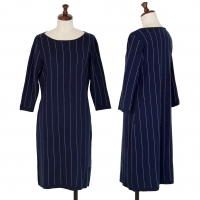  Theory luxe Stripe 3/4 Sleeves Knit Dress (Jumper) Navy 38