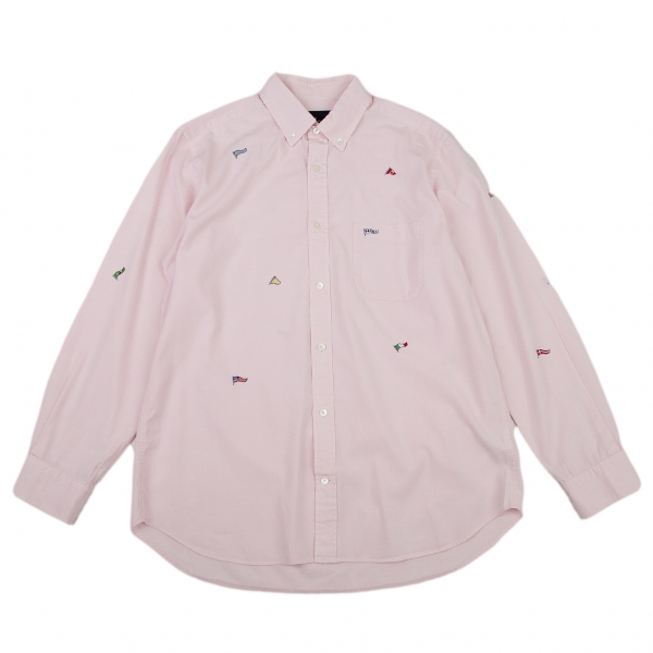 パパスプラスPapas+ フラッグ刺繍ボタンダウンシャツ ピンクL