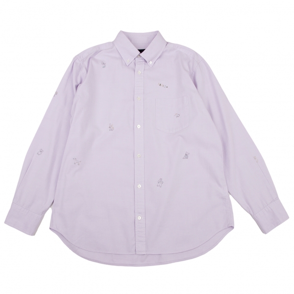 パパスプラスPapas+ ドッグ刺繍ボタンダウンシャツ 薄紫L