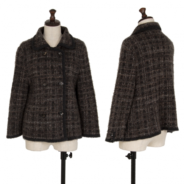 Mademoiselle NON NON Loop Tweed Plaid Knit Jacket Brown 38M | PLAYFUL