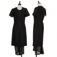  COMME des GARCONS Chiffon Layered Switching Wool Dress Black M