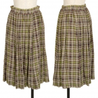  Mademoiselle NON NON Cotton Linen Wrinkled Plaids Skirt Multi-Color S-M