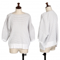  ISSEY MIYAKE Check Woven Off-Shoulder Knit Sweater (Jumper) White,Grey 2