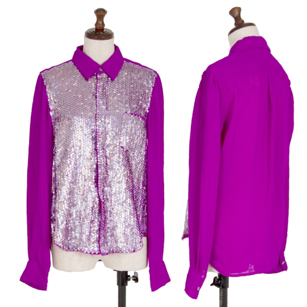 コムデギャルソンCOMME des GARCONS 製品染めスパンコールシャツ 紫S