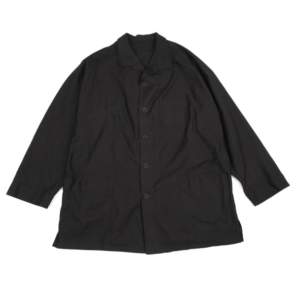 ヨウジヤマモト プールオムYohji Yamamoto POUR HOMME コットンツイル洗い加工開衿シャツ 黒3