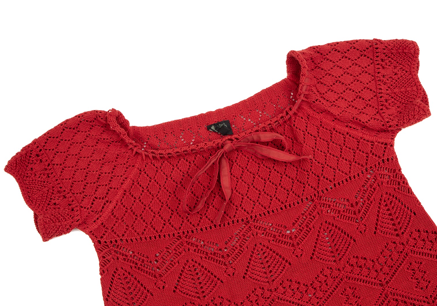 ジャンポールゴルチエ ファムJean Paul GAULTIER FEMME コットンリボンデザインカギ編みニット半袖トップス 赤40