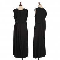  Y's Wool Gabardine Belted Sleeveless Dress Black 2