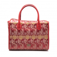 ANNA SUI Flower Jacquard Square Hand Bag Red 