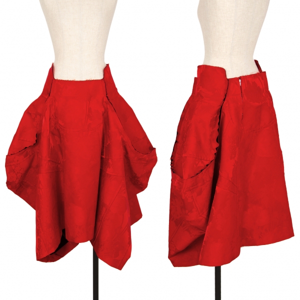 コムデギャルソンCOMME des GARCONS フラワージャガード切替デザインスカート 赤S